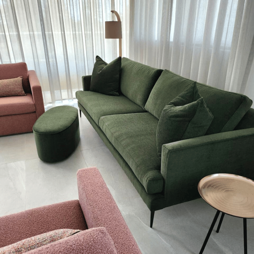 Living room with moss colour couch