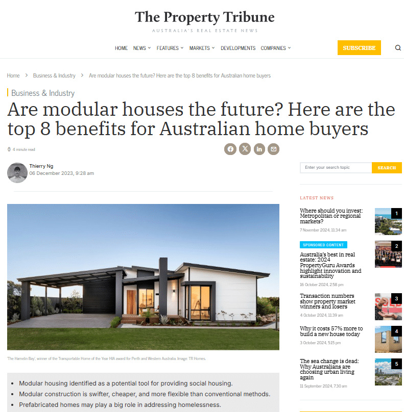 Are modular houses the future? Article by Property Tribune