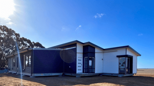 Modular farmhouse in position on a Munglinup farm in regional WA